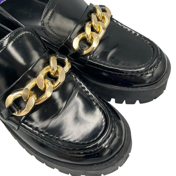 GUESS Womens 8.5 M Hillford Chunky Black Patent Leather Platform Loafer Lug Sole - Picture 3 of 16